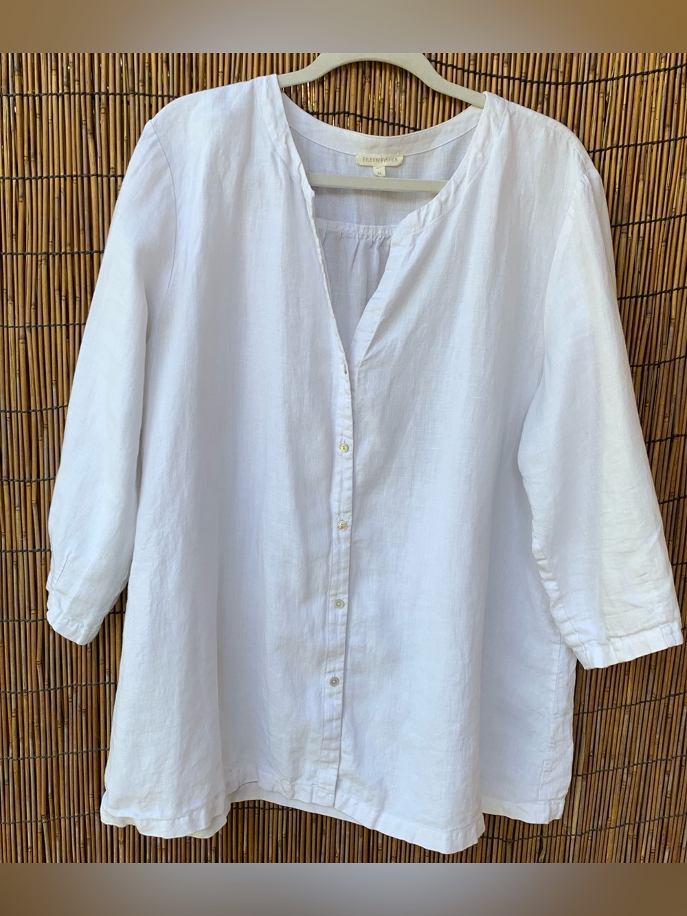 Eileen Fisher white organic linen button up top XL